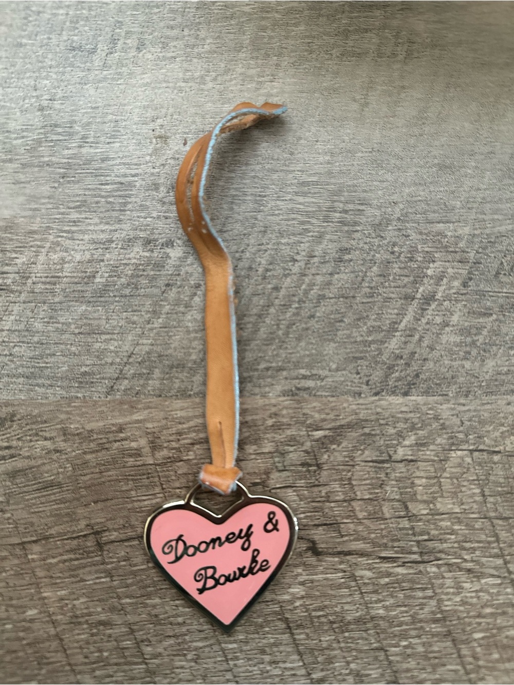 Dooney & Bourke Pink Heart Enamel Bag Charm with Tan Strap